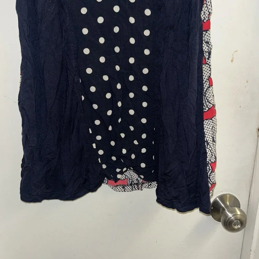 Crown & Ivy Navy Blue Pink Elephant White Polka Dot Sleeveless Blouse Medium - Picture 4 of 7
